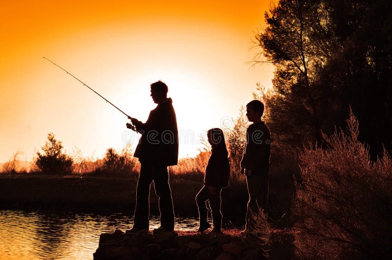 Download Silhouette family fishing stock image. Image of summer ...