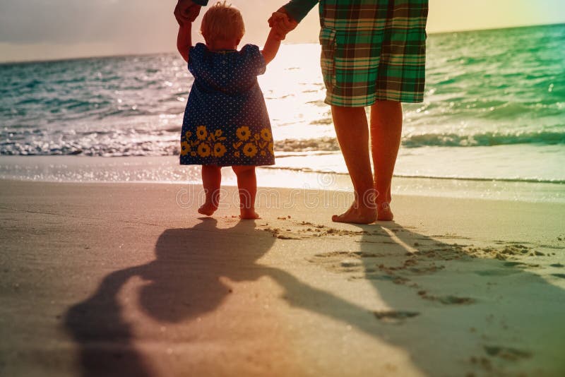 Download Silhouette Of Father And Little Daughter Walk At Sunset Stock Image - Image of twilight, toddler: 114288831