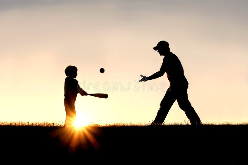 Download Silhouette Of Father And Son Playing Baseball Outside ...