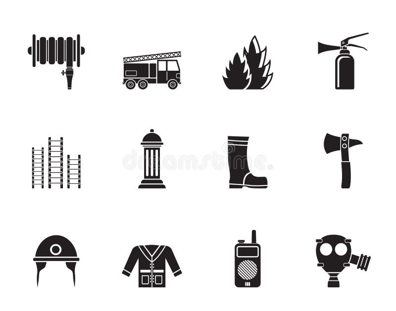 Silhouette fire-brigade and fireman equipment icon vector illustration