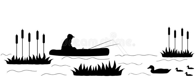 Download Silhouette The Fisherman On The Lake. Stock Vector ...