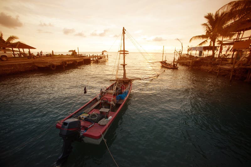 Silhouette fishing boat on the sea ,Thailand. stock photos Silhouette fishing boat on the sea ,Thailand. stock photos