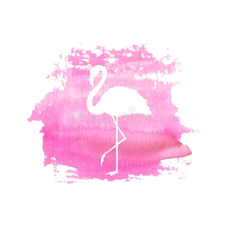 Silhouette of pink flamingo on pink watercolor spot. Silhouette of flamingo on pink watercolor hand drawn spot. Tropical exotic bird flamingo isolated on spot royalty free illustration Silhouette of pink flamingo on pink watercolor spot. Silhouette of flamingo on pink watercolor hand drawn spot. Tropical exotic bird flamingo isolated on spot royalty free illustration