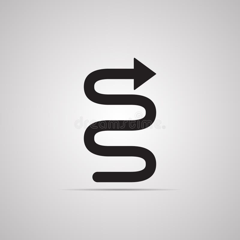 Silhouette flat icon, simple vector design with shadow. Arrow pointer in form of curved snake
