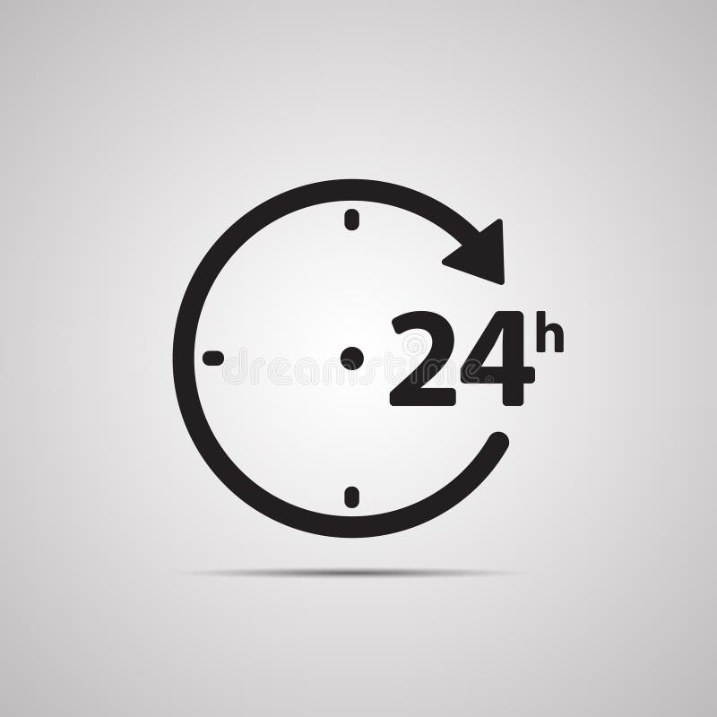Silhouette flat icon, simple vector design with shadow. Watch face with arrow and symbol 24 hours vector illustration Silhouette flat icon, simple vector design with shadow. Watch face with arrow and symbol 24 hours vector illustration