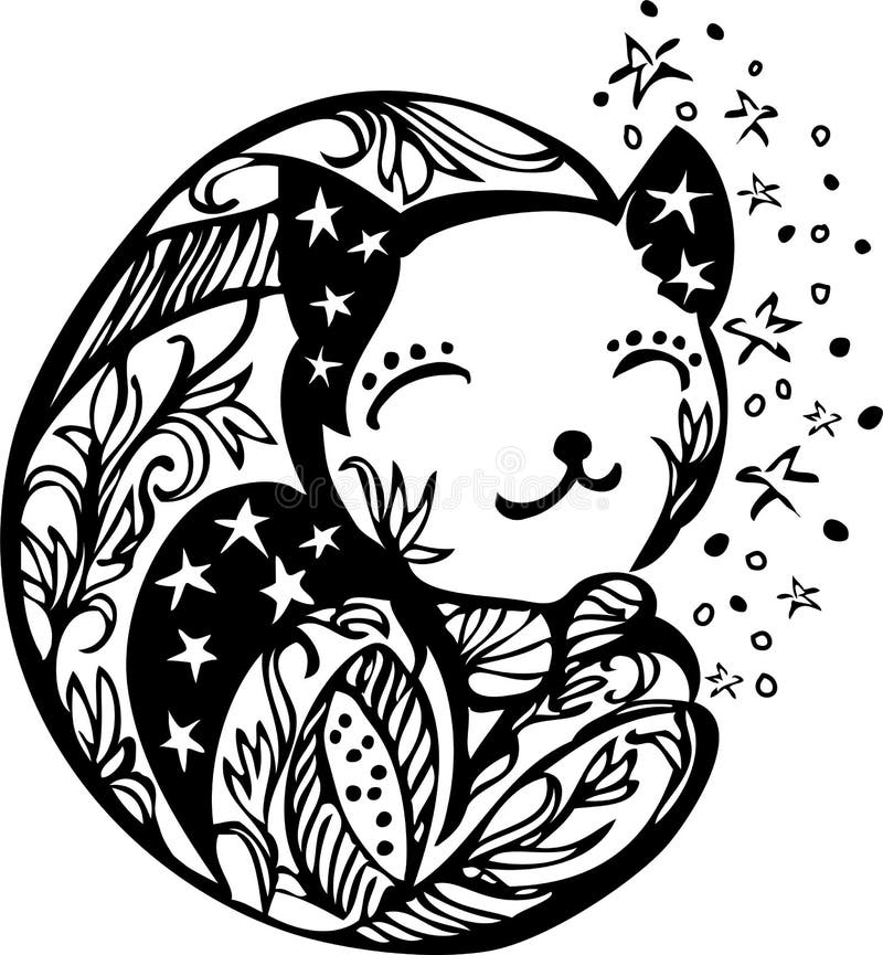 Silhouette fleurie de chaton de sommeil illustration stock Silhouette fleurie de chaton de sommeil illustration stock