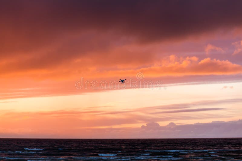 Flying drone over sea and cloud sky royalty free stock photo Flying drone over sea and cloud sky royalty free stock photo