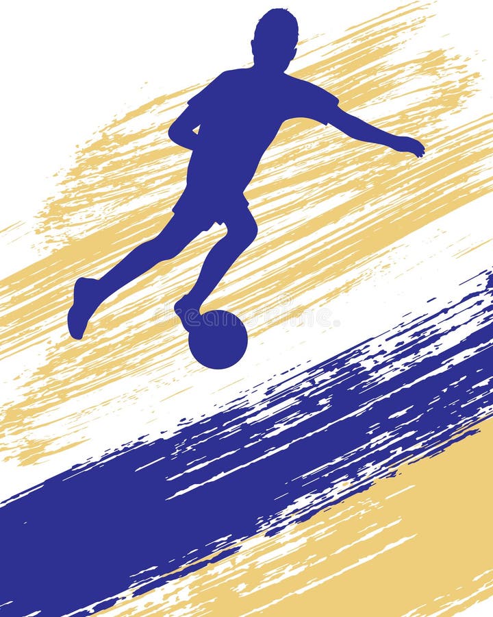 Silhouette of football player boy kicking ball with grunge elements, vertical banner. Vector illustration royalty free illustration Silhouette of football player boy kicking ball with grunge elements, vertical banner. Vector illustration royalty free illustration