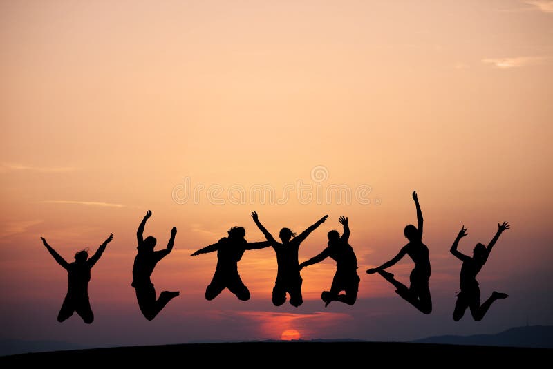Silhouette of friends jumping