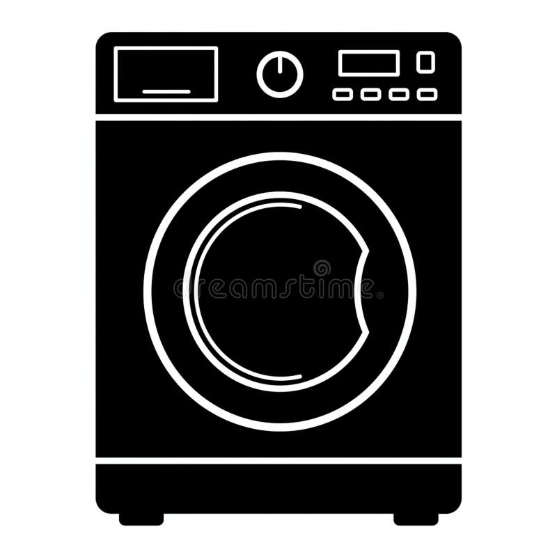 Silhouette of a front-loading washing machine with a circular front door vector illustration