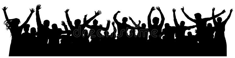 Silhouette gaie de personnes de foule Foule joyeuse Groupe heureux des jeunes dansant à la partie musicale, concert, disco illustration stock