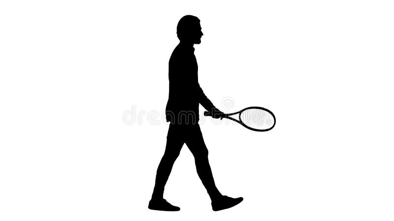 Silhouette, giovane tennista, che cammina.