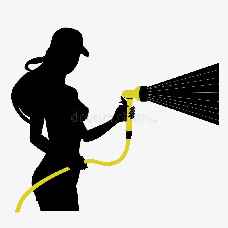 Silhouette of a girl with a hose