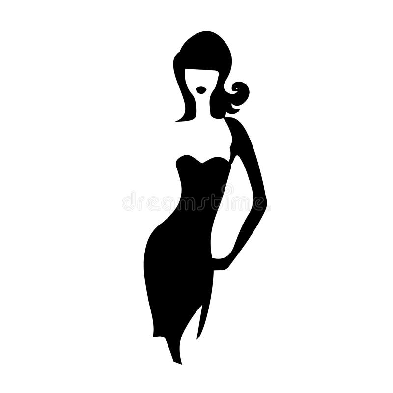 Silhouette girl model sheath dress vector illustration.