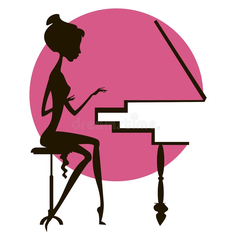 Silhouette of the girl at the piano