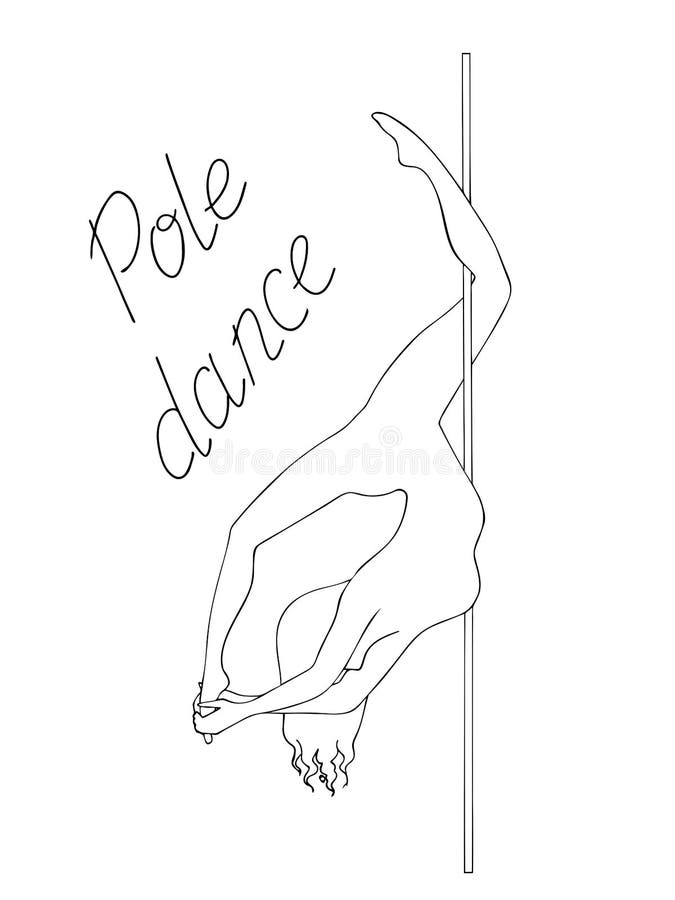 Silhouette Women Pole Dance Black And White Stock Illustration