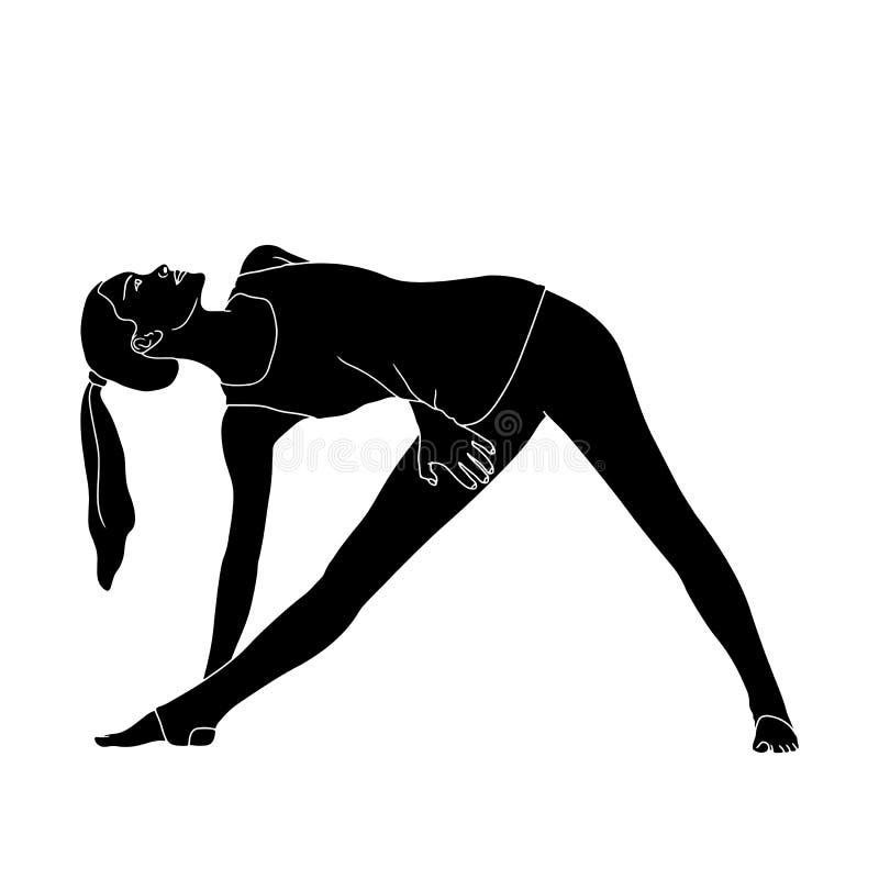 Silhouette Girl in a Yoga Pose Handdrawn Vector Illustration Stock
