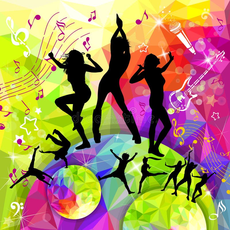 Silhouette of Girls Dancing in a Disco. Vector Illustration Stock ...