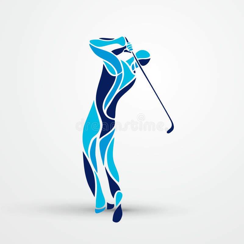 Golf Sport Silhouette of Golfer finished hitting Tee-shot. Golf tee outline vectors