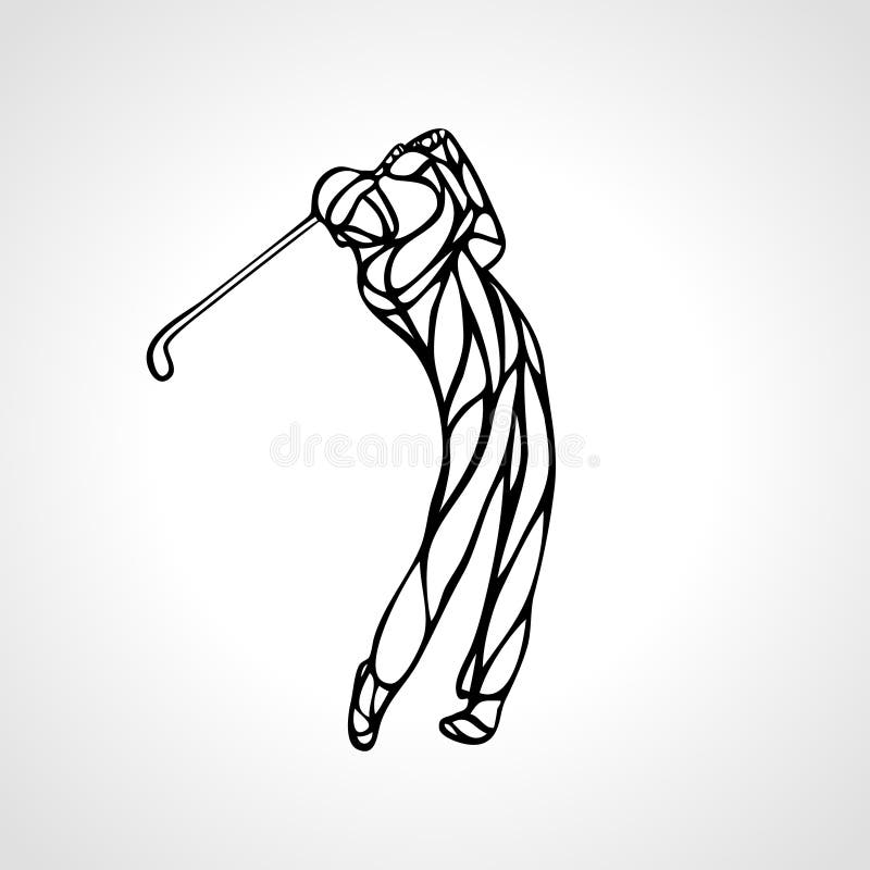 Golf Sport Silhouette of Golfer finished hitting Tee-shot. Outline vector eps 8. Golf tee outline vectors