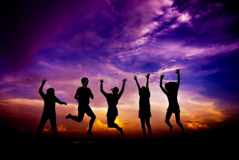 Silhouette Friends Having Beach Party Stock Photos - Download 435 ...