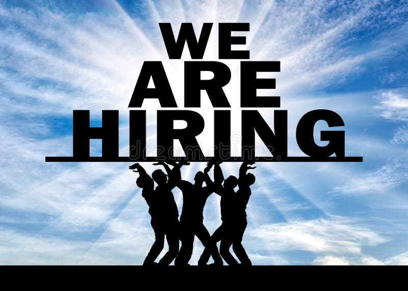 Silhouette of a group of people hold text ad, we are hiring royalty free stock photos