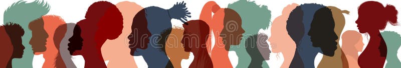 Silhouette, gruppo di uomini e donne di diverse culture. diversità multietnica. concetto di uguaglianza razziale e di antirazzismo