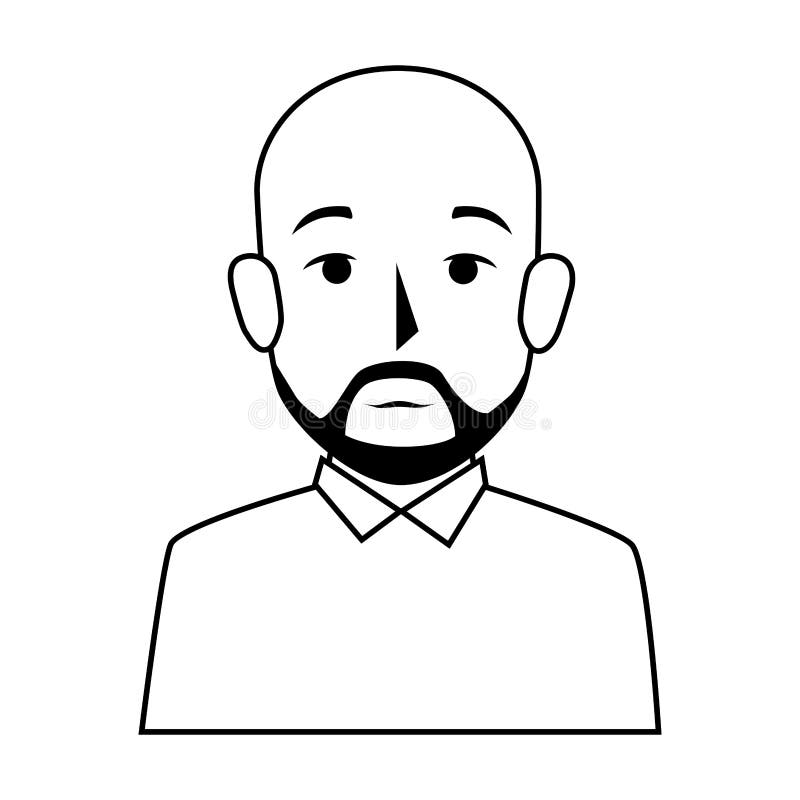 Silhouette half body bald man with beard. 