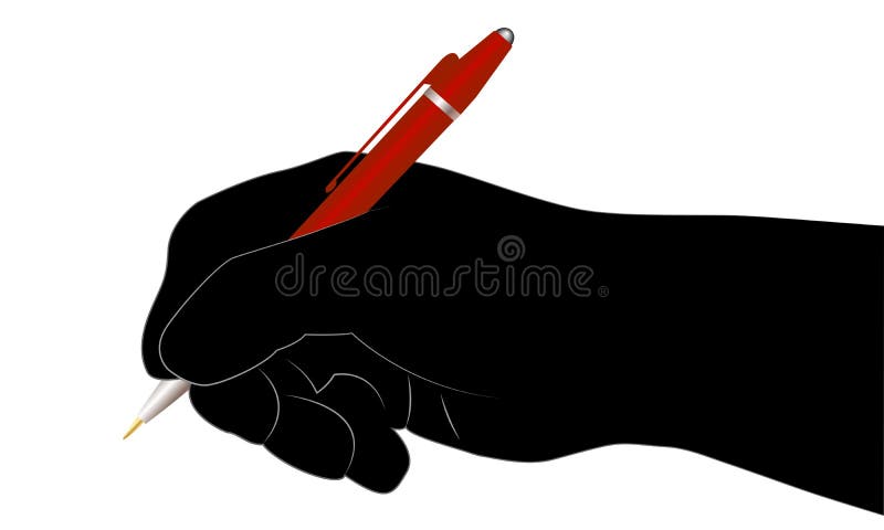 Silhouette of a hand with a red a fountain pen royalty free illustration