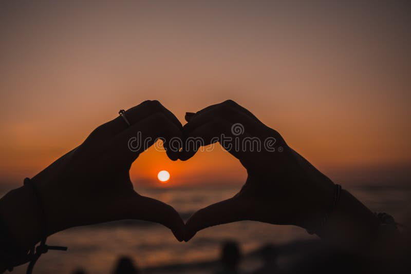 Silhouette of Hands Meaning Love at Sundown Stock Image Image of flag