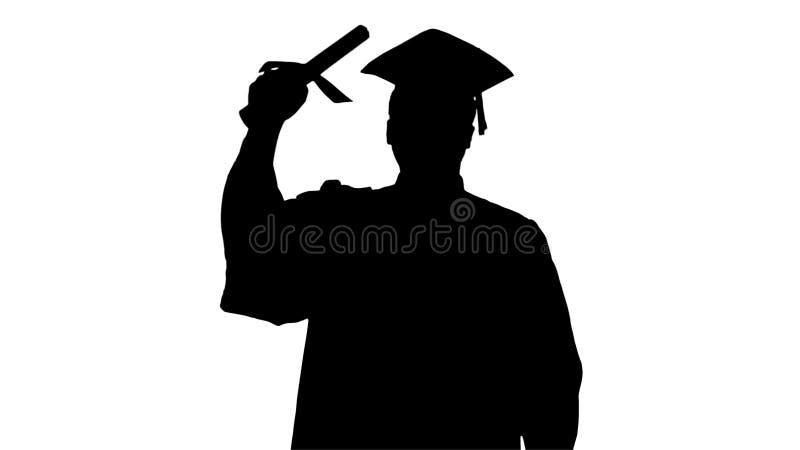 Silhouette Happy african american male student in graduation rob