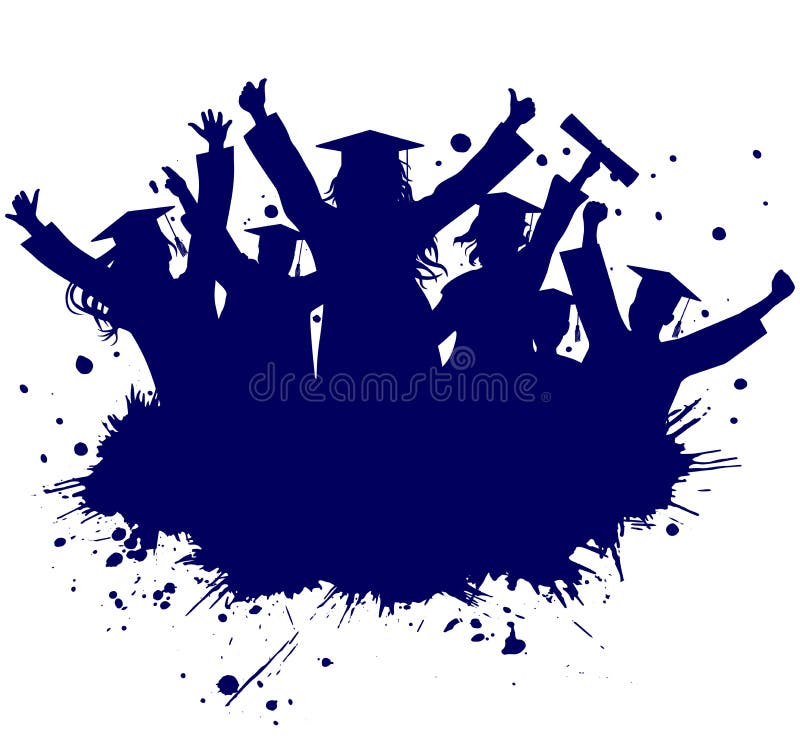 Silhouette of happy graduate students with graduation caps and grunge splash. Vector illustration vector illustration Silhouette of happy graduate students with graduation caps and grunge splash. Vector illustration vector illustration