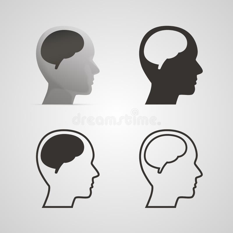 Silhouette head with the brain set. stock illustration Silhouette head with the brain set. stock illustration