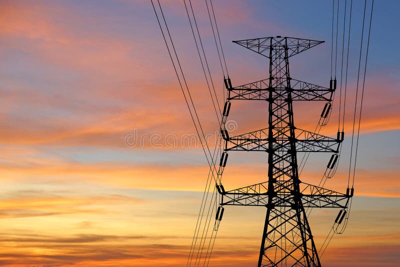 Silhouette of high voltage electric tower