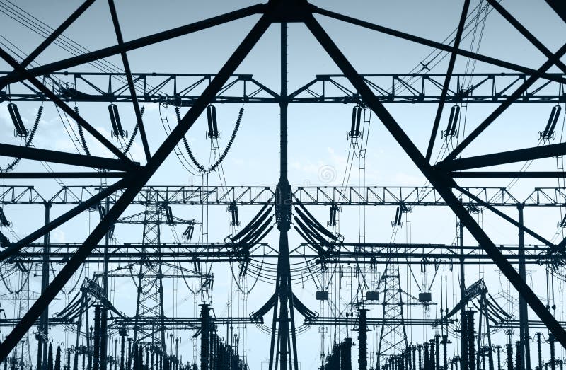 The silhouette of high voltage substations