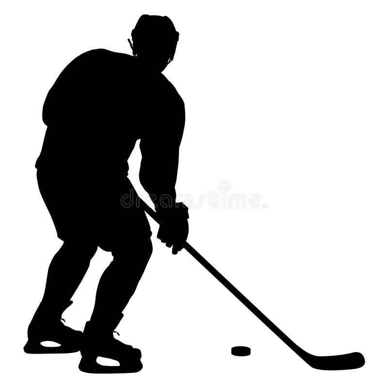 Silhouette of Hockey Player. Isolated on White Stock Vector
