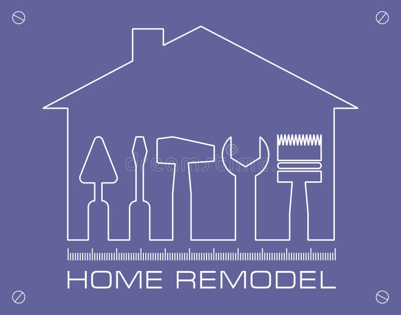 Silhouette of a house with tools for repair. Logo home remodel.