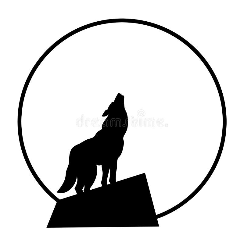 Dog howling at moon silhouette