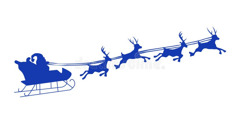 Silhouette Illustration of Flying Santa and Christmas Reindeer