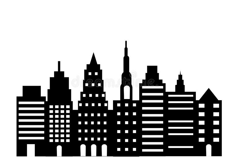 Silhouette illustration of tall buildings, offices, hotels