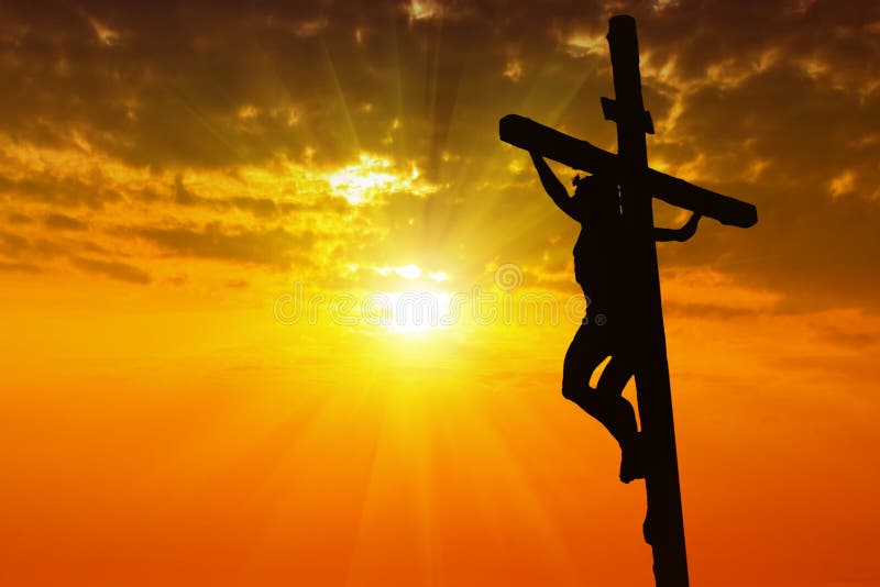 Silhouette Jesus Christ crucifixion on cross