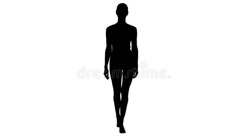 Silhouette Lady walking in white sports lingerie and smiling. stock image Silhouette Lady walking in white sports lingerie and smiling. stock image