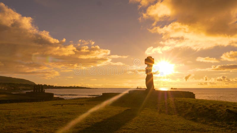 LENS FLARE: Picturesque view of scenic Ahu Tahai on a beautiful summer morning