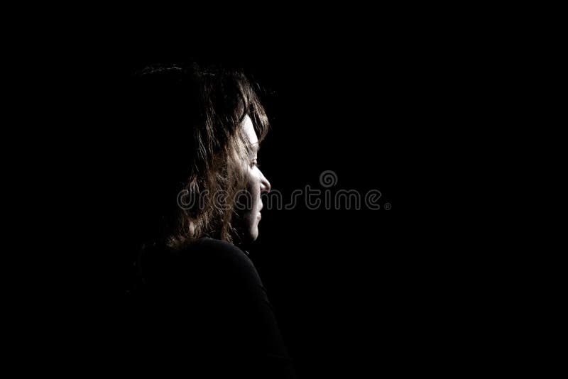 Silhouette a Lonely and Sad Girl on a Black Background Stock Image - Image  of female, woman: 168822431