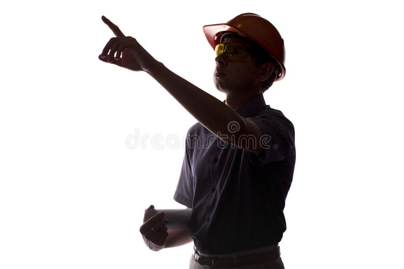 Silhouette of male construction engineer with scroll building pr royalty free stock photos Silhouette of male construction engineer with scroll building pr royalty free stock photos