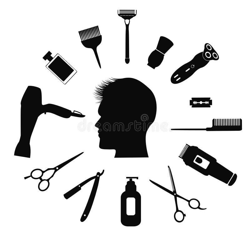 Silhouette of Man with Barber Tools. Stock Vector - Illustration of  hairstyle, elegant: 71463450