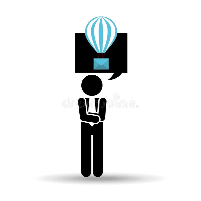 Silhouette man with email balloon bubble chat stock illustration
