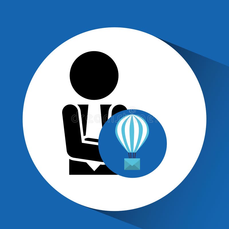 Silhouette man with email balloon bubble chat royalty free illustration