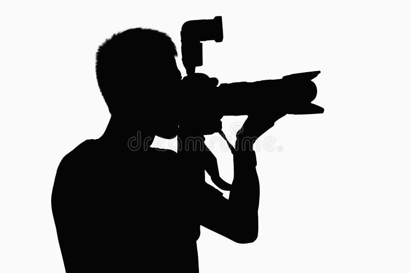 Silhouette Of Man Holding Camera. Stock Photo - Image of photographing