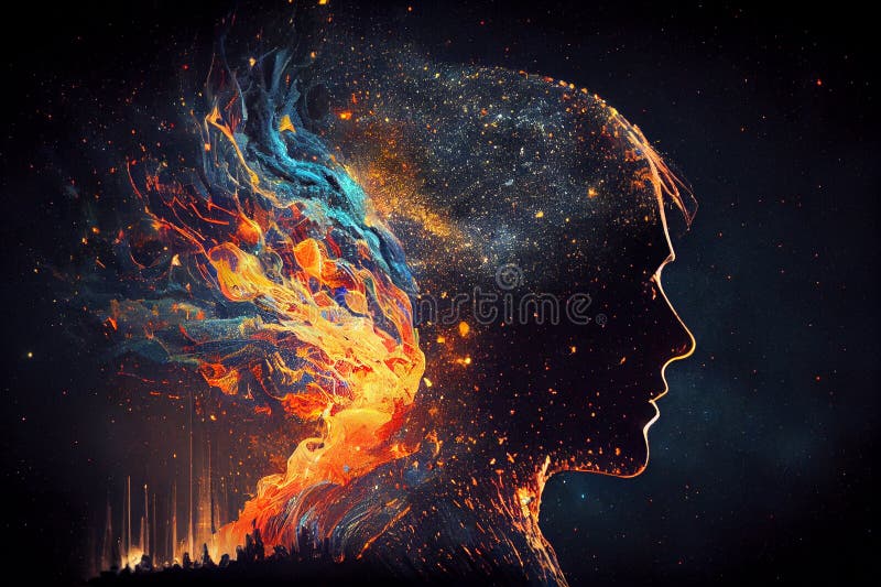 Silhouette of a Man Inside a Fiery Universe. AI Generated Stock ...